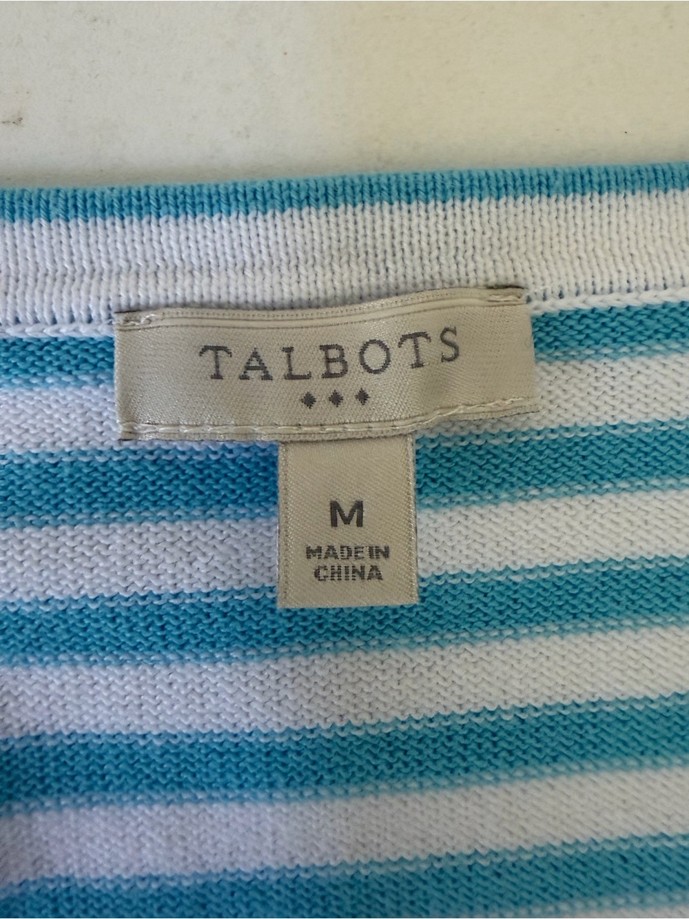 Talbots Blue White Stripe Button Down Sweater Flamingo 3/4 Sleeves Womens Size M - Picture 3 of 9